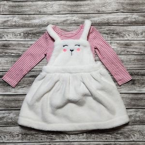 Carters pink and white soft fuzzy bunny dress outfit